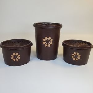 Vintage Set of 3 Tupperware Brown Servalier Canister Set 1297-28 1297-26 811-3